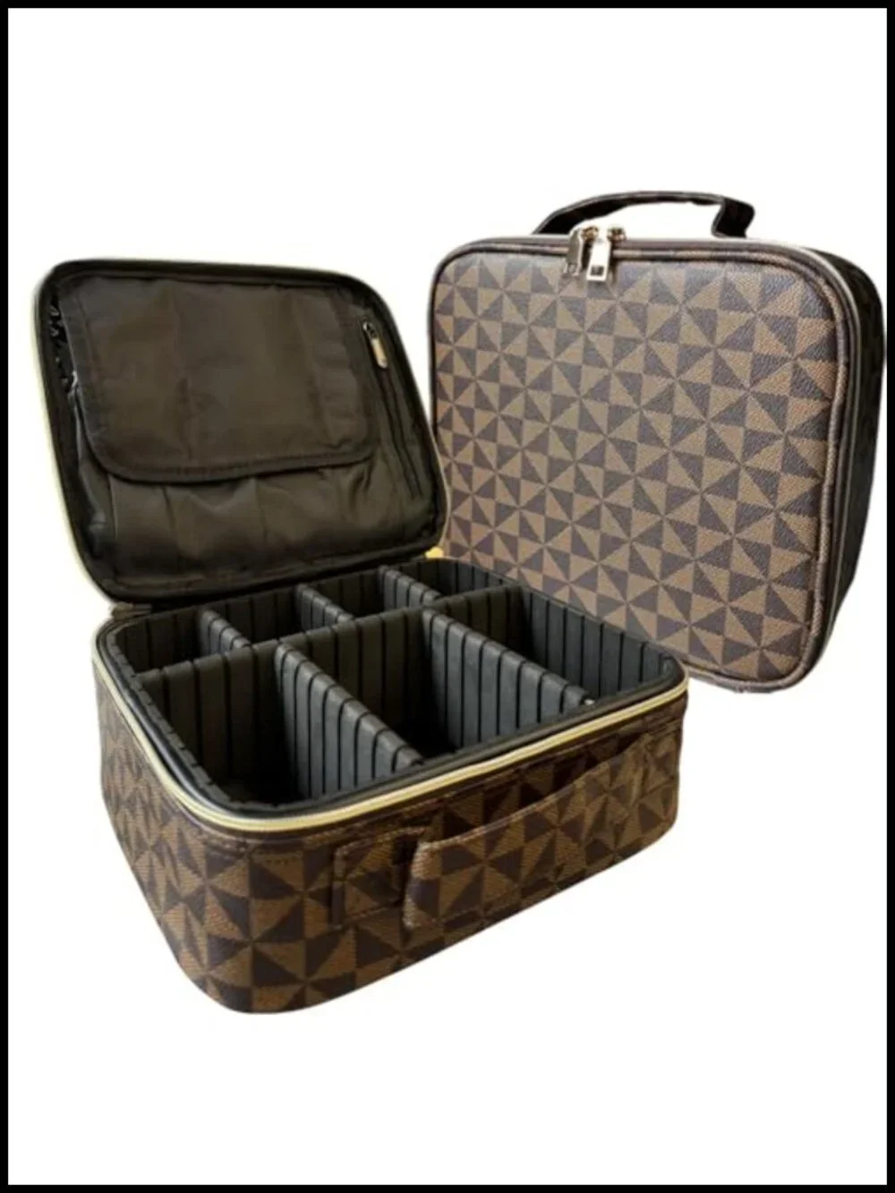 PU Leather Hard Shell Cosmetic Train Case with Brush Storage